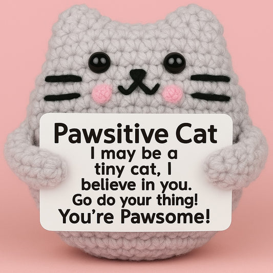 Positive Crochet Cat – Handmade Inspirational Decor by Handcrafti