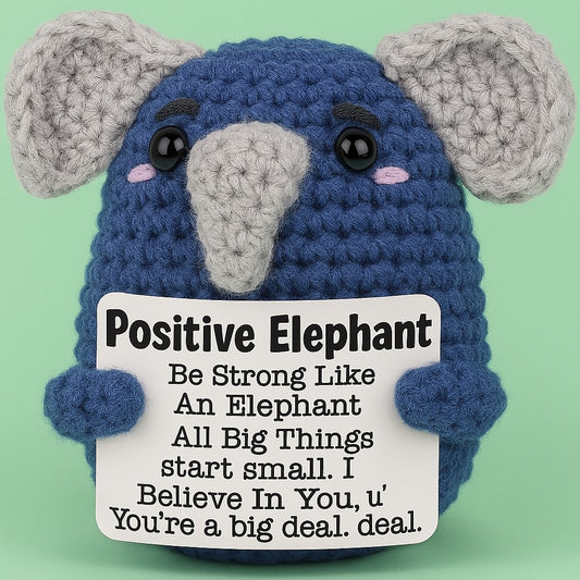 Positive Crochet Elephant – Handmade Support Plush by Handcrafti