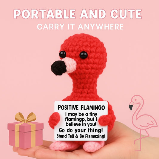 Positive Crochet Flamingo โ Handmade Inspirational Plush by Handcrafti