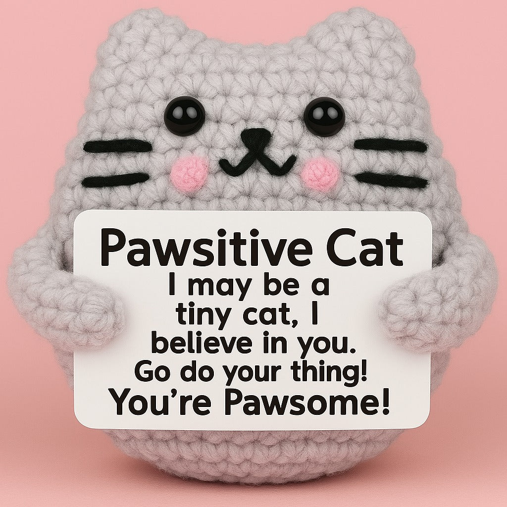Positive Crochet Cat – Handmade Inspirational Decor by Handcrafti