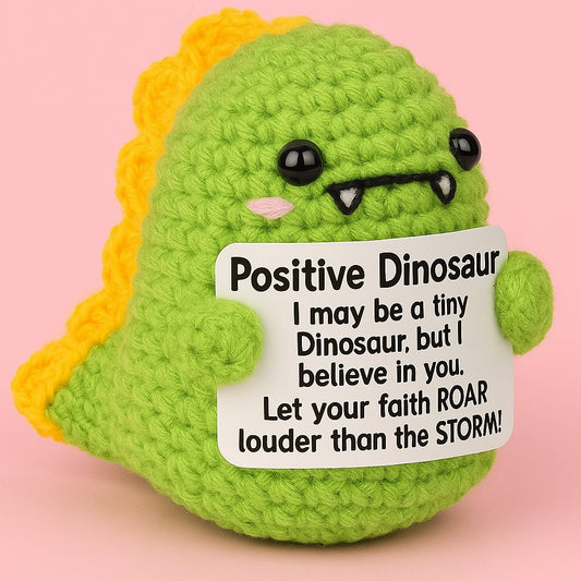 Handcrafti Mini Crochet Dinosaur with Positive Message Card – Uplifting Handmade Gift